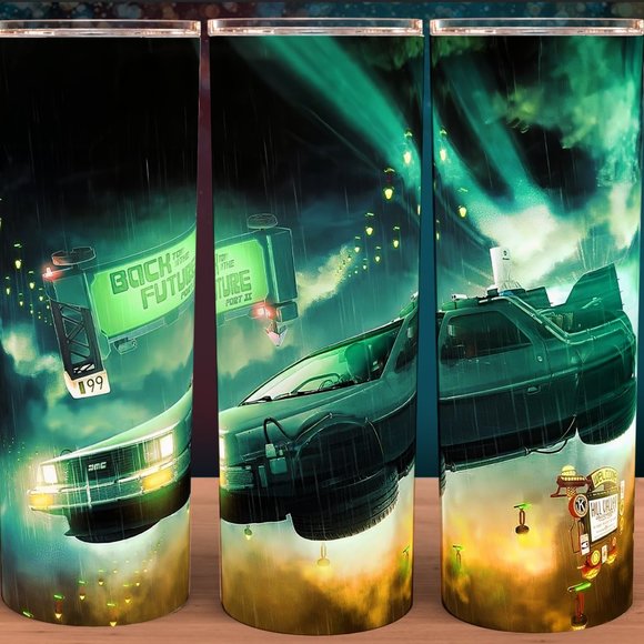Glow in the Dark Back to the Future DeLorean Flying Cup Mug Tumbler - Picture 2 of 4